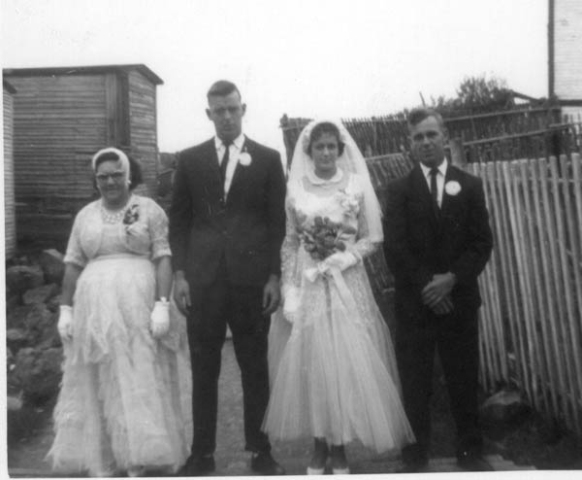 292: l-r Jessie (Griffin) Bishop, Paul McCarthy, Alice Bishop, David McCarthy. (1963) [courtesy of Ambrose McCarthy]  - Jessie married to John Bishop; Paul son of Thomas McCarthy &amp;amp; Margaret Whelan; Alice daughter of  Ambrose Bishop &amp;amp; Mary Mulrooney; David son of James McCarthy &amp;amp; Mary Ellen Barry